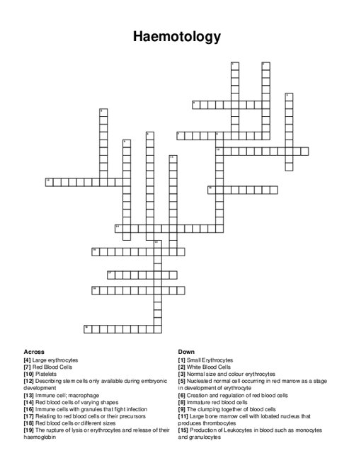 Haemotology Crossword Puzzle