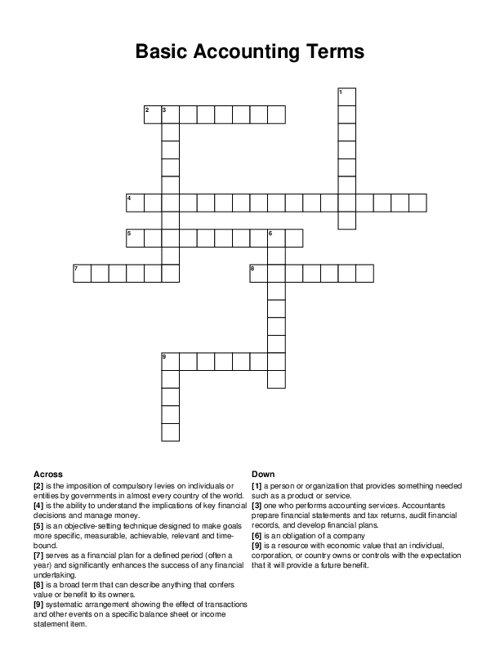 Basic Accounting Terms Crossword Puzzle