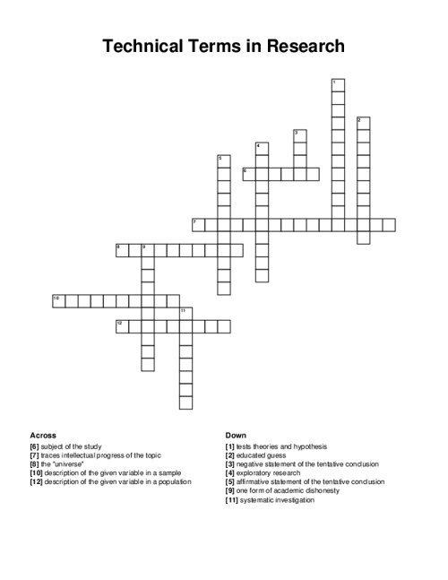 Technical Terms in Research Crossword Puzzle