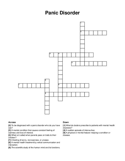Panic Disorder Crossword Puzzle