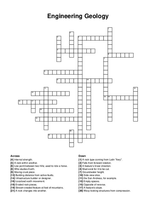 Engineering Geology Crossword Puzzle