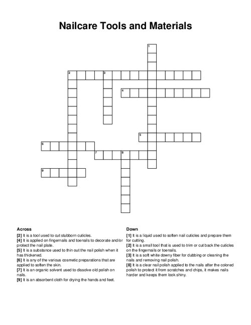 Nailcare Tools and Materials Crossword Puzzle