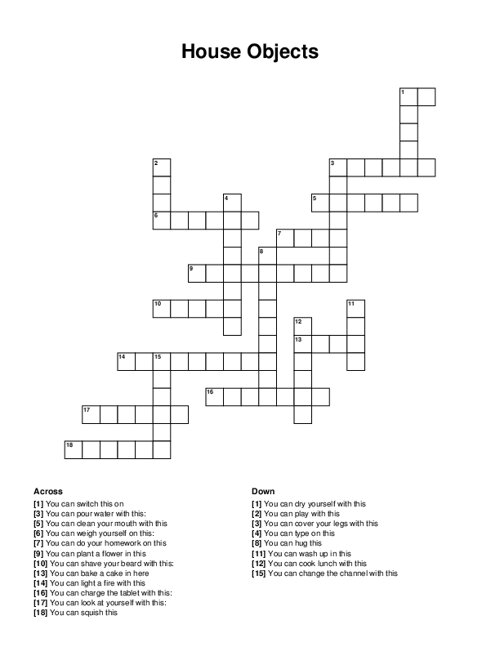 House Objects Crossword Puzzle