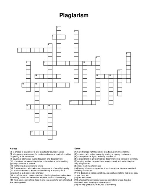 Plagiarism Crossword Puzzle