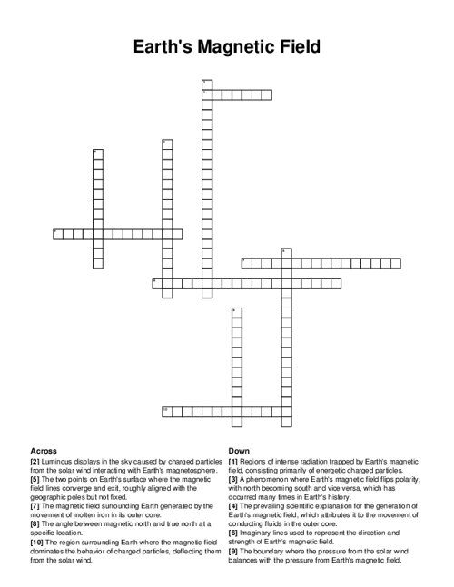 Earths Magnetic Field Crossword Puzzle