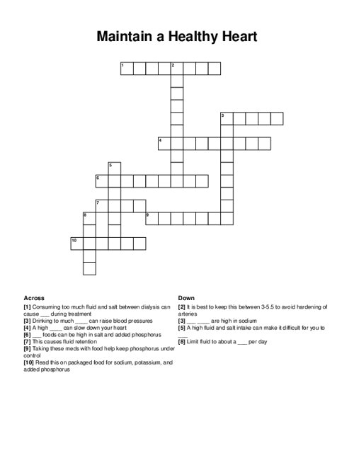 Maintain a Healthy Heart Crossword Puzzle