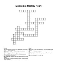 Maintain a Healthy Heart crossword puzzle