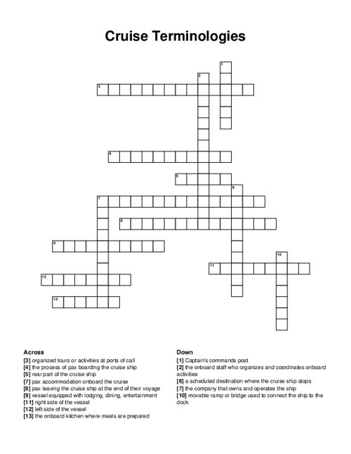Cruise Terminologies Crossword Puzzle