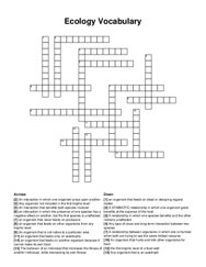 Ecology Vocabulary crossword puzzle