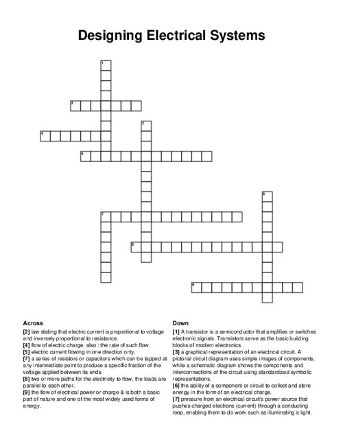 Designing Electrical Systems Crossword Puzzle