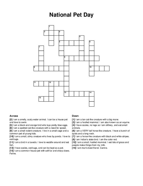 National Pet Day Crossword Puzzle