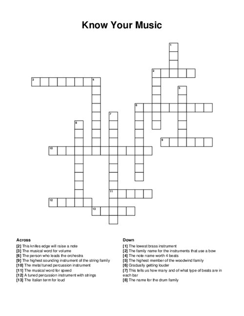 Know Your Music Crossword Puzzle