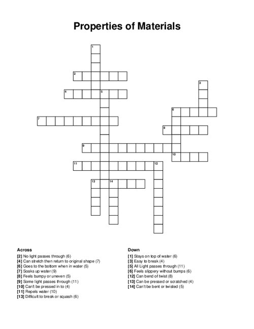 Properties of Materials Crossword Puzzle