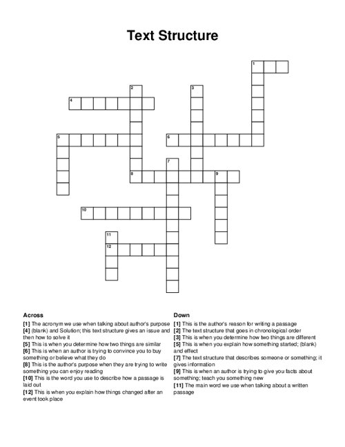 Text Structure Crossword Puzzle