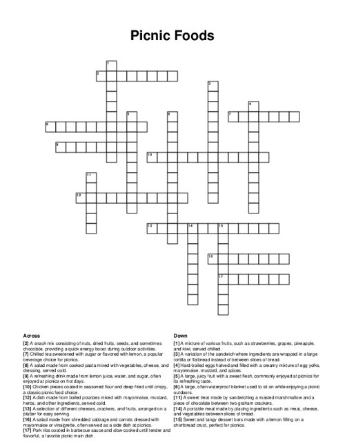 Picnic Foods Crossword Puzzle