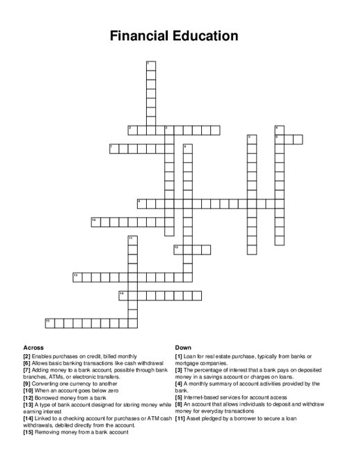 Financial Education Crossword Puzzle