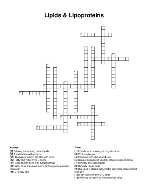 Lipids & Lipoproteins Crossword Puzzle