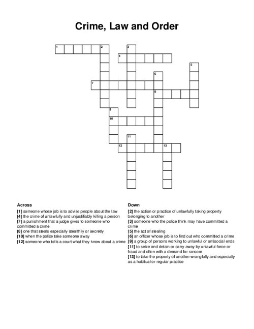Crime, Law and Order Crossword Puzzle