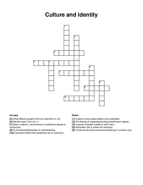 Culture and Identity Crossword Puzzle