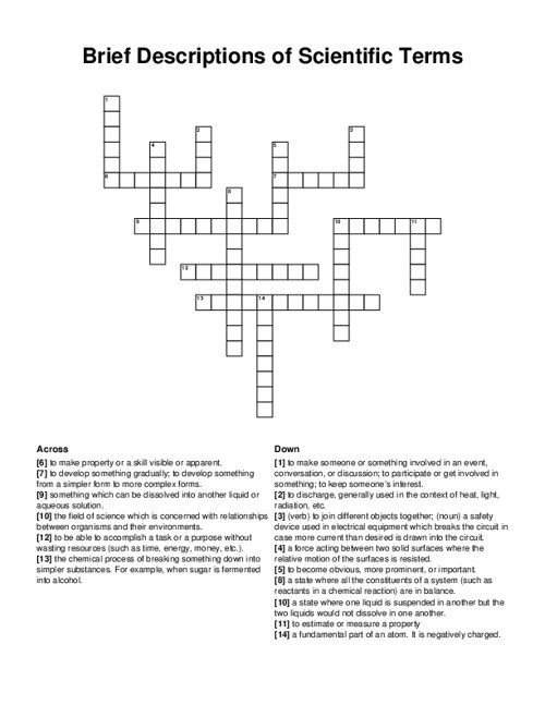 Brief Descriptions of Scientific Terms Crossword Puzzle