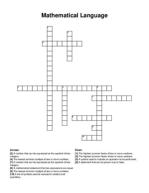 Mathematical Language Crossword Puzzle