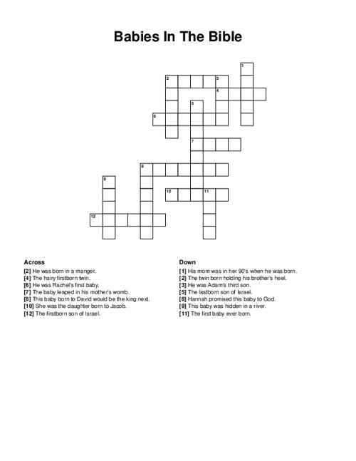 Babies In The Bible Crossword Puzzle