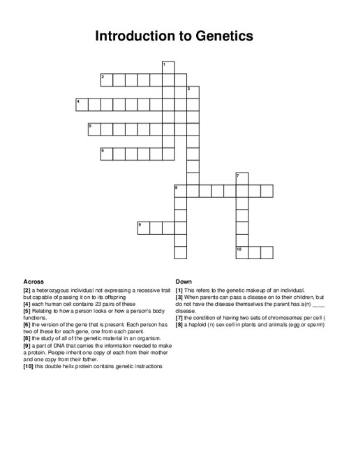 Introduction to Genetics Crossword Puzzle
