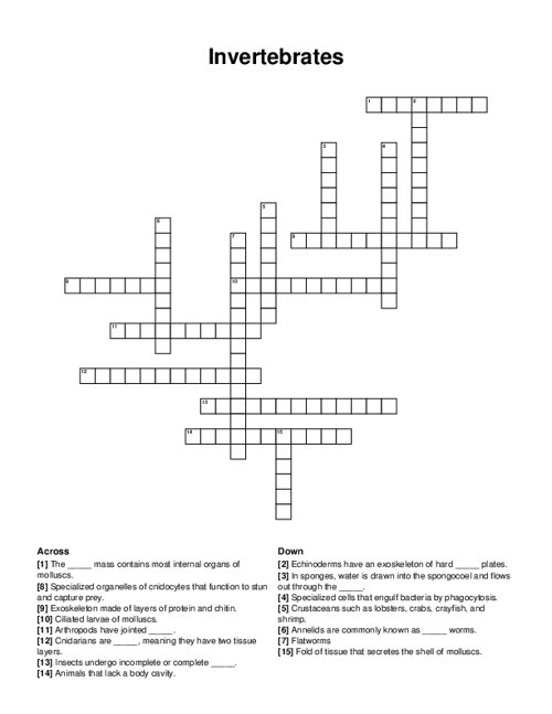 Invertebrates Crossword Puzzle