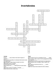 Invertebrates crossword puzzle