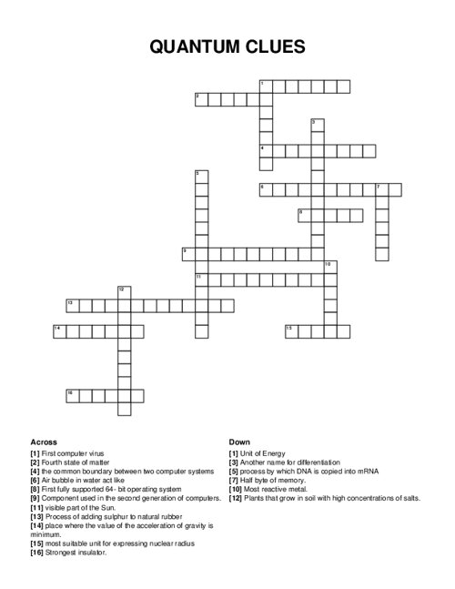 QUANTUM CLUES Crossword Puzzle