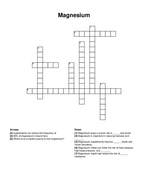 Magnesium Crossword Puzzle
