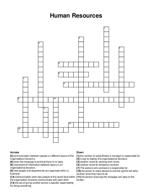 Human Resources Crossword Puzzle