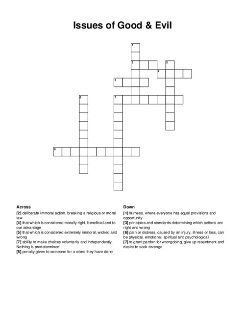 Issues of Good & Evil Crossword Puzzle