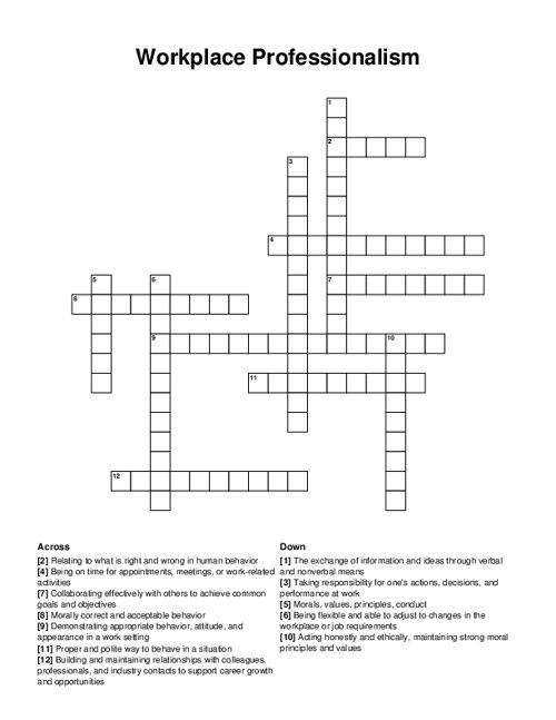 Workplace Professionalism Crossword Puzzle