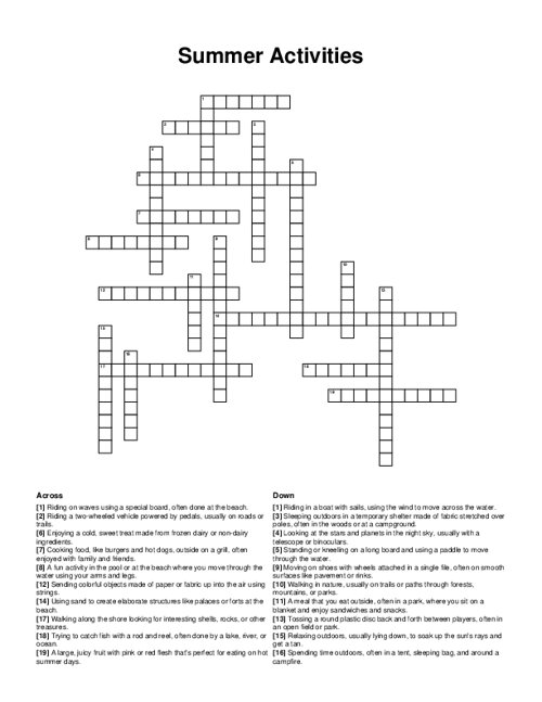 Summer Activities Crossword Puzzle