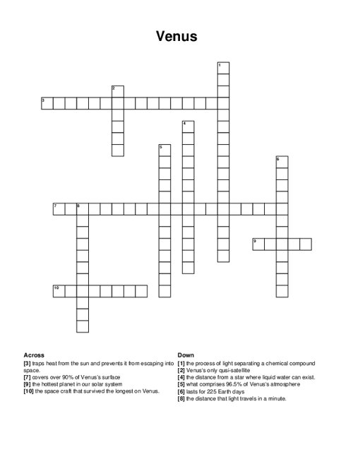 Venus Crossword Puzzle
