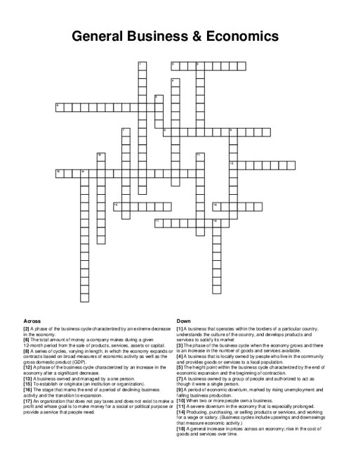 General Business & Economics Crossword Puzzle