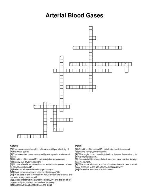 Arterial Blood Gases Crossword Puzzle