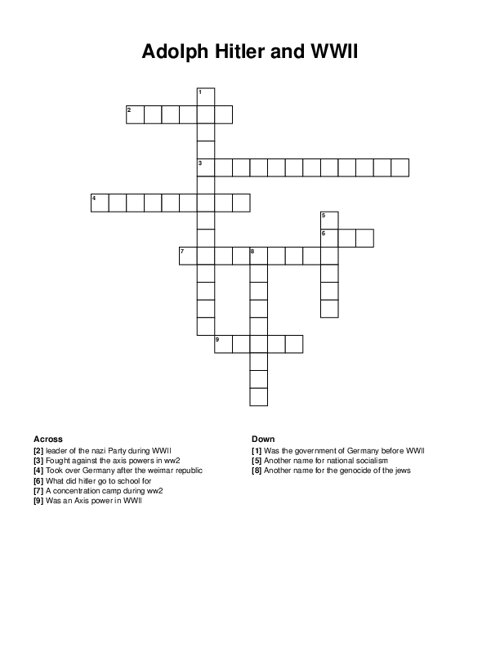 Adolph Hitler and WWII Crossword Puzzle