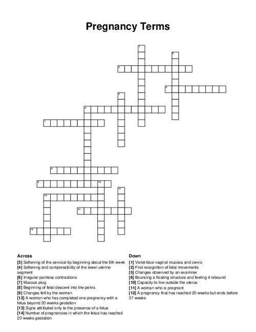 Pregnancy Terms Crossword Puzzle
