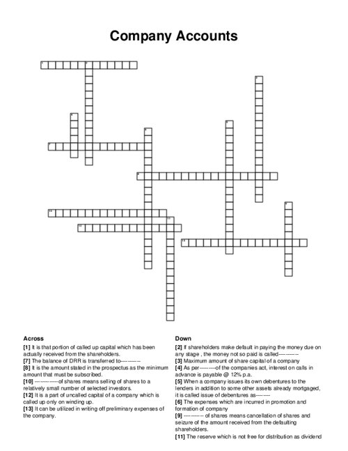 Company Accounts Crossword Puzzle