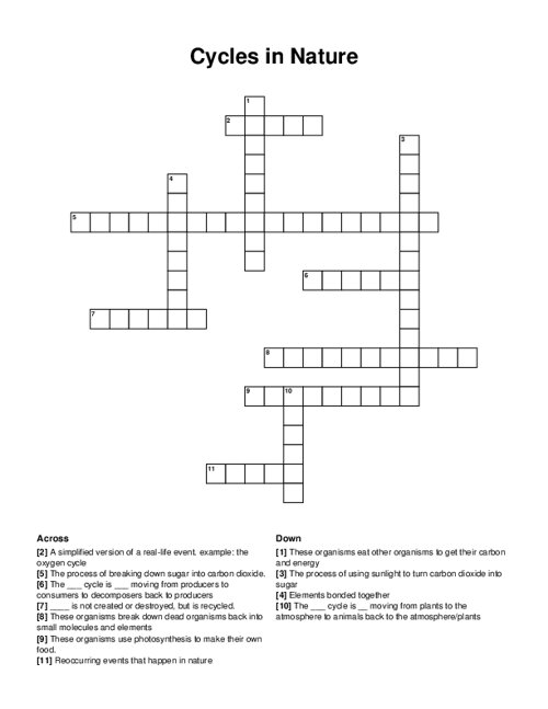 Cycles in Nature Crossword Puzzle