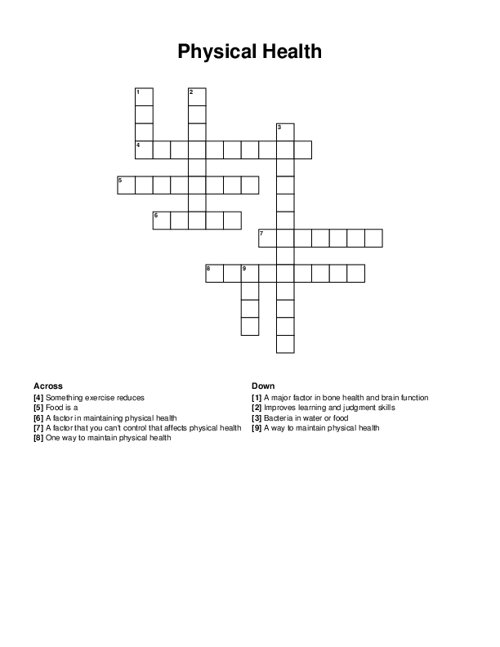 Physical Health Crossword Puzzle