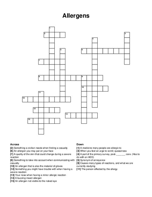 Allergens Crossword Puzzle