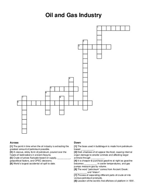 Oil and Gas Industry Crossword Puzzle