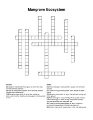 Mangrove Ecosystem crossword puzzle