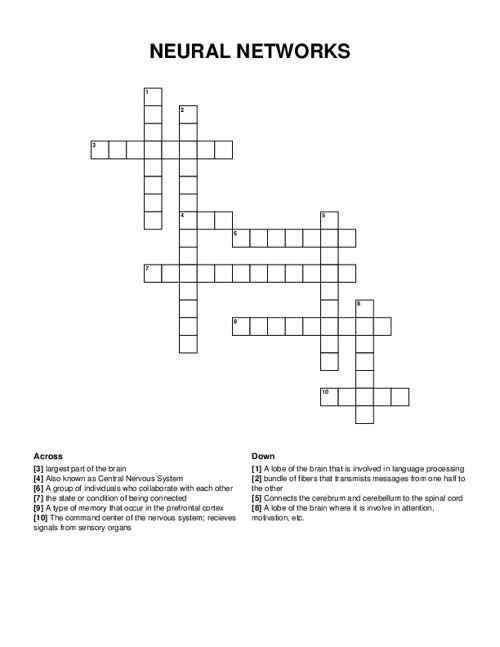 NEURAL NETWORKS Crossword Puzzle