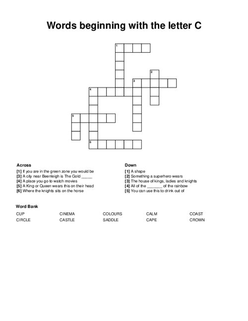 Words beginning with the letter C Crossword Puzzle