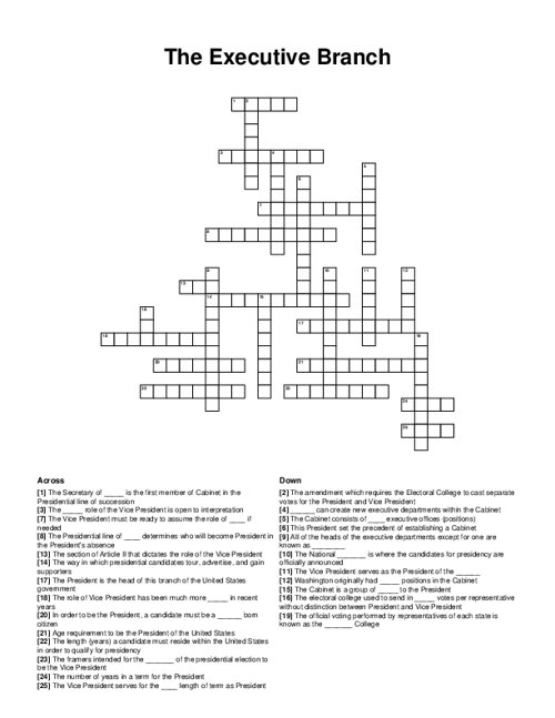 The Executive Branch Crossword Puzzle