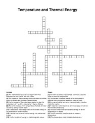 Temperature and Thermal Energy crossword puzzle